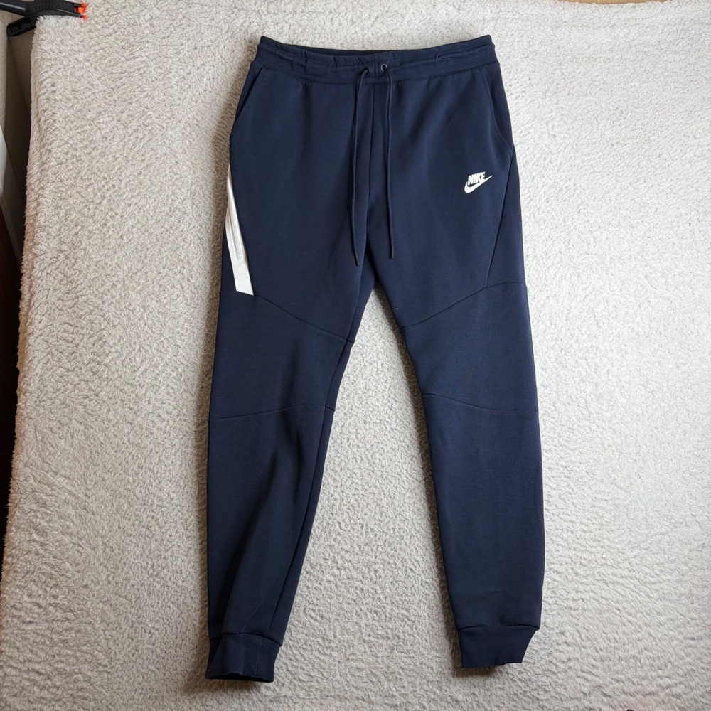 Nike Tech Fleece Joggers Mens Medium Obsidian Navy White 805162-455 Sweatpants